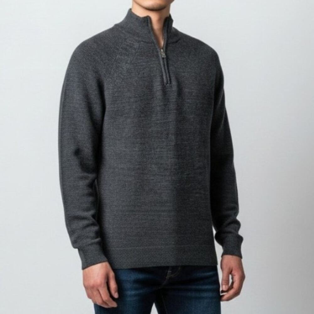 Flag & Anthem Knit Pullover Grey Cotton 1/4 Zip Raglan Sleeve Men's Size S NWT